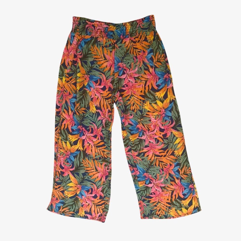 Shade and Shore Women's XL Pants Swim Cover-Ups Smocked Waist Side Slit Tropical